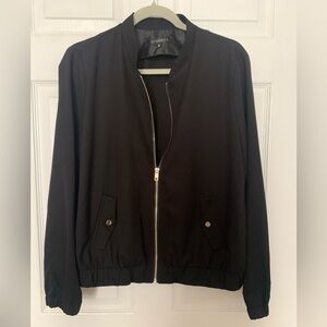 Waist Length Bomber Jacket with Gold Zipper and Buttons - size Large